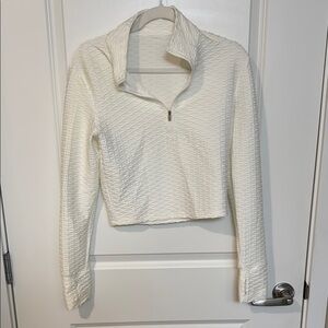 Buffbunny Textured Cream Quarter-Zip Sweater